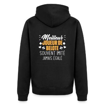 Jamais égalé meilleur joueur de belote - Veste à capuche bio Premium Unisexe - noir - Dos - Nico (187cm)