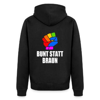 bunt statt braun - Unisex Premium Bio Zip Hoodie - Schwarz - Hinten - Nico (187cm)