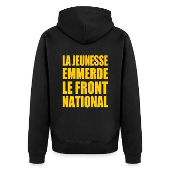 Die Jugend fickt den Front National - Unisex Premium Bio Zip Hoodie - Schwarz - Hinten - Nico (187cm)