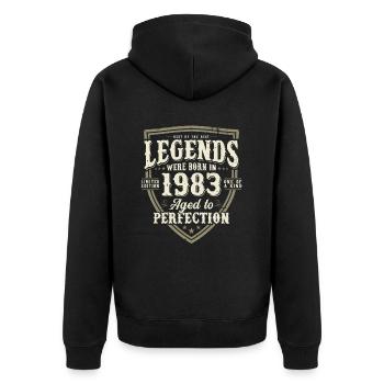Les légendes sont nées en 1983 - Veste à capuche bio Premium Unisexe - noir - Dos - Nico (187cm)