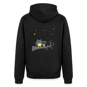 Eulen - Mama und Kind - Unisex Premium Bio Zip Hoodie - Schwarz - Hinten - Nico (187cm)