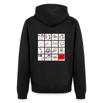 Minivokabular „Was zusammen machen” - Unisex Premium Bio Zip Hoodie - Schwarz - Hinten - Nico (187cm)