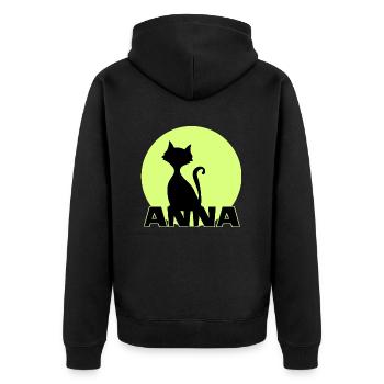 Anna first name birthday gift moonlight cat - Unisex Premium Organic Zip Hoodie - black - Back - Nico (187cm)