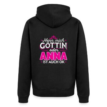 ANNA - Göttin - Unisex Premium Bio Zip Hoodie - Schwarz - Hinten - Nico (187cm)