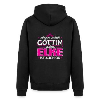 ELKE - Göttin - Unisex Premium Bio Zip Hoodie - Schwarz - Hinten - Nico (187cm)