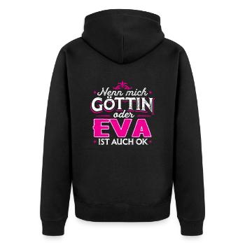 EVA - Göttin - Unisex Premium Bio Zip Hoodie - Schwarz - Hinten - Nico (187cm)