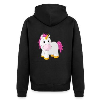 Pinkes glückliches Comic Einhorn - Unisex Premium Bio Zip Hoodie - Schwarz - Hinten - Nico (187cm)