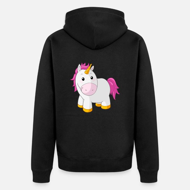 Pinkes glückliches Comic Einhorn - Unisex Premium Bio Zip Hoodie - Schwarz