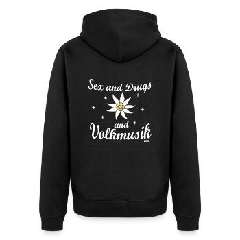 Sex Drugs And Volksmusik - Unisex Premium Bio Zip Hoodie - Schwarz - Hinten - Nico (187cm)