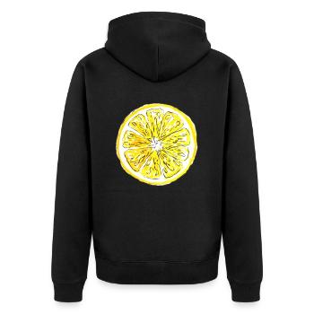 Zitrone - Unisex Premium Bio Zip Hoodie - Schwarz - Hinten - Nico (187cm)