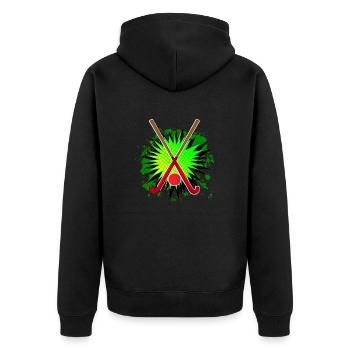 Feldhockeyschläger und Spritzen - Unisex Premium Bio Zip Hoodie - Schwarz - Hinten - Nico (187cm)