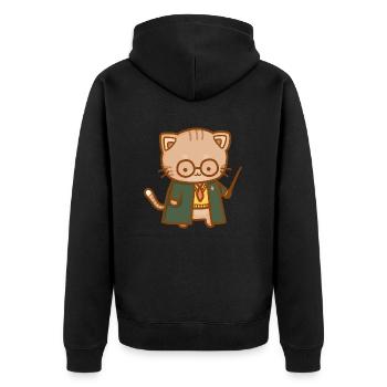 chat mignon dans un uniforme scolaire et bâton - Veste à capuche bio Premium Unisexe - noir - Dos - Nico (187cm)