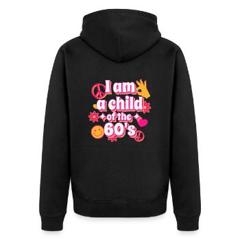 Ich bin ein Kind des 60er Original Design - Unisex Premium Bio Zip Hoodie - Schwarz - Hinten - Nico (187cm)