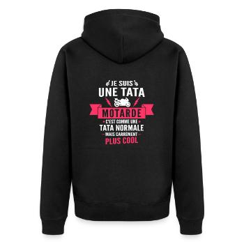 je suis une tata motarde - Veste à capuche bio Premium Unisexe - noir - Dos - Nico (187cm)