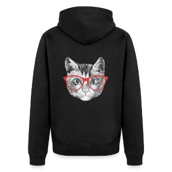 Katze mit Brille Kätzchen Katzendame - Unisex Premium Bio Zip Hoodie - Schwarz - Hinten - Nico (187cm)