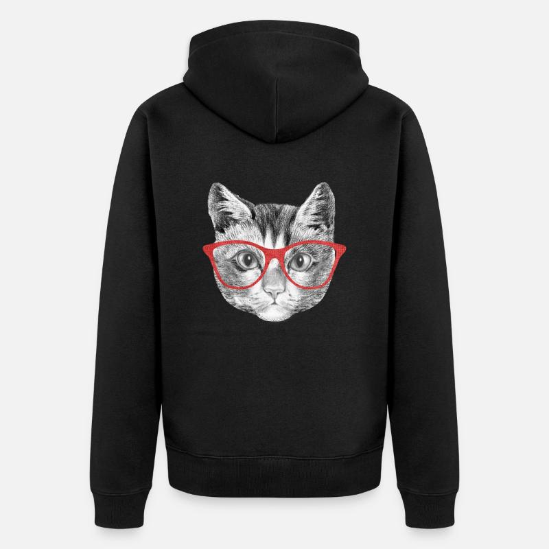 Chat chat avec lunettes - Veste à capuche bio Premium Unisexe - noir