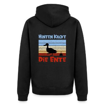 Lustige Ente mit coolem Spruch - Unisex Premium Bio Zip Hoodie - Schwarz - Hinten - Nico (187cm)