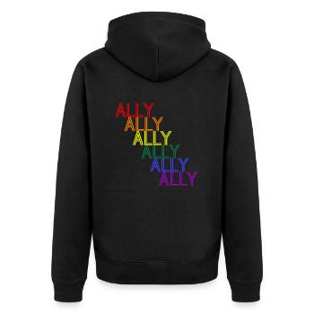 ALLY for LGBTQIA+ allies rainbow queer typography - Unisex Premium Organic Zip Hoodie - black - Back - Nico (187cm)