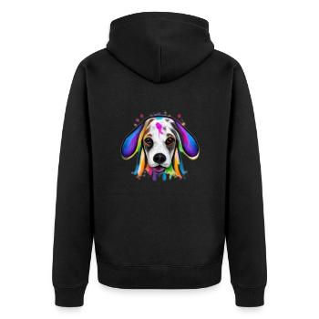 Basset-Hound in Farbe - Unisex Premium Bio Zip Hoodie - Schwarz - Hinten - Nico (187cm)