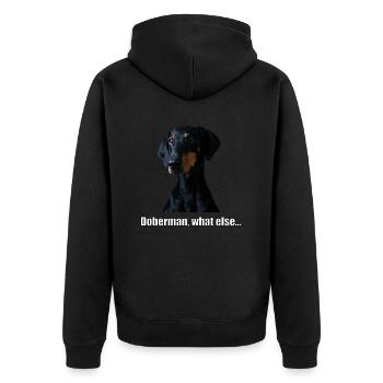 doberman, what else... - Unisex Premium Organic Zip Hoodie - black - Back - Nico (187cm)