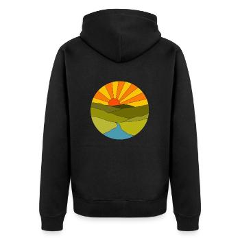 Sunrise - Unisex Premium Bio Zip Hoodie - Schwarz - Hinten - Nico (187cm)