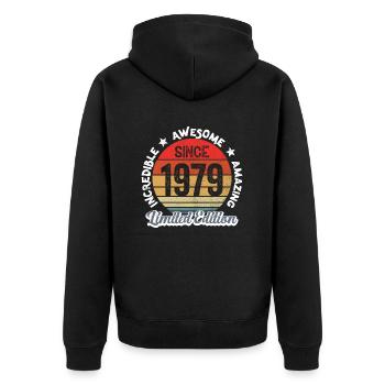 amazing since 1979 - anniversaire - Veste à capuche bio Premium Unisexe - noir - Dos - Nico (187cm)
