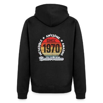 amazing since 1970 - anniversary - Unisex Premium Organic Zip Hoodie - black - Back - Nico (187cm)