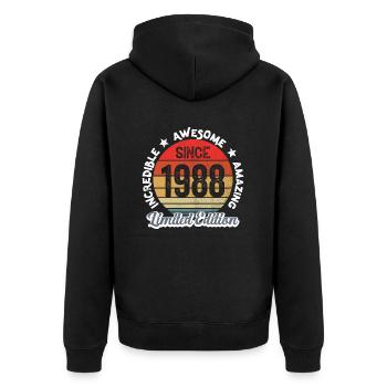 amazing since 1988 - anniversary - Unisex Premium Organic Zip Hoodie - black - Back - Nico (187cm)