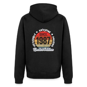 amazing since 1987 - anniversaire - Veste à capuche bio Premium Unisexe - noir - Dos - Nico (187cm)