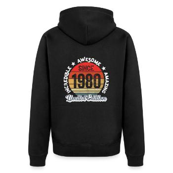 erstaunlich seit 1980 - Jubiläum - Unisex Premium Bio Zip Hoodie - Schwarz - Hinten - Nico (187cm)