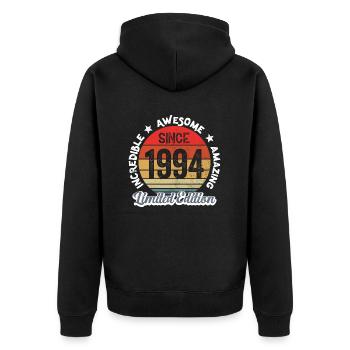 erstaunlich seit 1994 - Jubiläum - Unisex Premium Bio Zip Hoodie - Schwarz - Hinten - Nico (187cm)