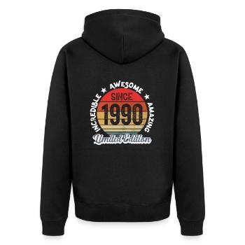 amazing since 1990 -anniversary - Unisex Premium Organic Zip Hoodie - black - Back - Nico (187cm)