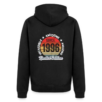 Erstaunlich seit 1996 - Jubiläum - Unisex Premium Bio Zip Hoodie - Schwarz - Hinten - Nico (187cm)