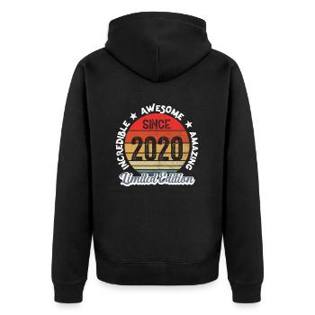 amazing since 2020 - anniversaire - Veste à capuche bio Premium Unisexe - noir - Dos - Nico (187cm)