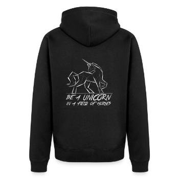 Sei ein Einhorn unter Pferden! - Unisex Premium Bio Zip Hoodie - Schwarz - Hinten - Nico (187cm)