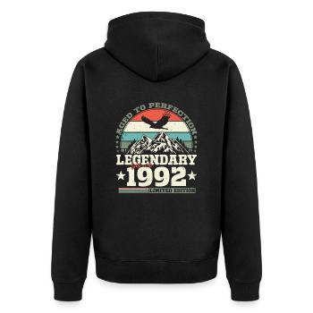 Legendär 1992 Jahrgang geboren Geburtstag Geschenk - Unisex Premium Bio Zip Hoodie - Schwarz - Hinten - Nico (187cm)