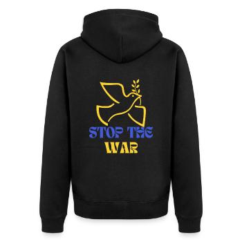 Stop The War Peace Ukraine - Unisex Premium Bio Zip Hoodie - Schwarz - Hinten - Nico (187cm)