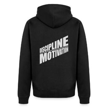 discipline over motivation Zitat - Unisex Premium Bio Zip Hoodie - Schwarz - Hinten - Nico (187cm)
