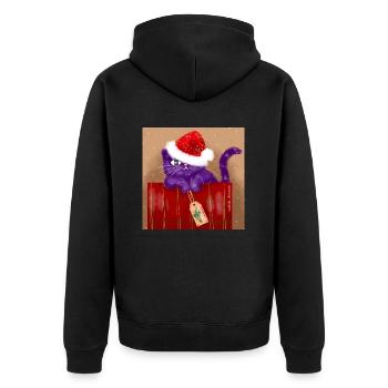 Weihnachtskatze - Unisex Premium Bio Zip Hoodie - Schwarz - Hinten - Nico (187cm)