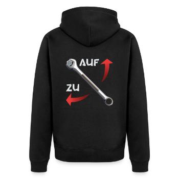 Schraubenschlüssel auf zu2 - Unisex Premium Bio Zip Hoodie - Schwarz - Hinten - Nico (187cm)