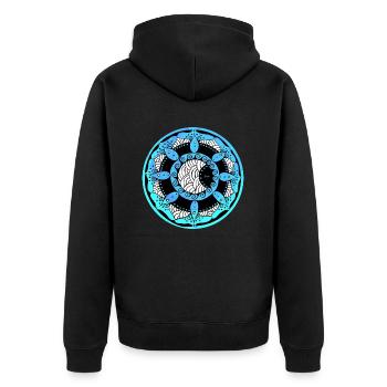 Karife Moon Mandala 4 ronde turquoise - Veste à capuche bio Premium Unisexe - noir - Dos - Nico (187cm)