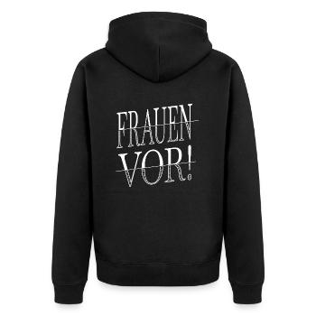 smeilie bday donald  feminist spruch - Unisex Premium Bio Zip Hoodie - Schwarz - Hinten - Nico (187cm)