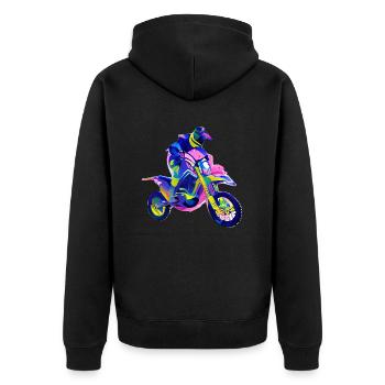 Motorcross Motorrad Motorradfan Motorradfahrer - Unisex Premium Bio Zip Hoodie - Schwarz - Hinten - Nico (187cm)