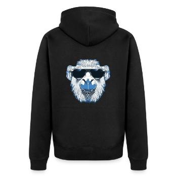 Cooles Lama mit Sonnenbrille blau - Unisex Premium Bio Zip Hoodie - Schwarz - Hinten - Nico (187cm)