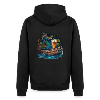 Pfau im Boot mit Bierglas - Unisex Premium Bio Zip Hoodie - Schwarz - Hinten - Nico (187cm)