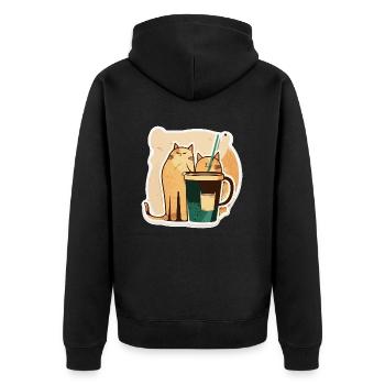 Katzen trinken Kaffee mit Strohhalm Geschenk - Unisex Premium Bio Zip Hoodie - Schwarz - Hinten - Nico (187cm)