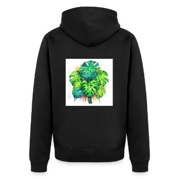 Aquarelle dessinée à la main Monstera plante - Veste à capuche bio Premium Unisexe - noir - Dos - Nico (187cm)