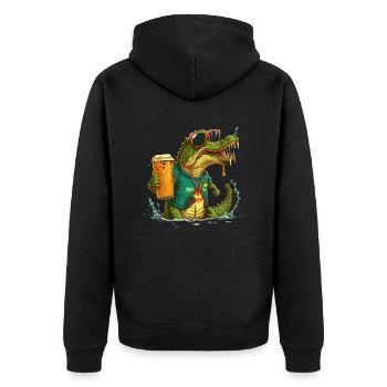 Cooles Krokodil mit Bier - Unisex Premium Bio Zip Hoodie - Schwarz - Hinten - Nico (187cm)