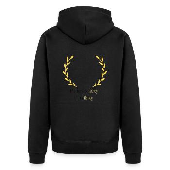 Pilates ist sexy, ich bin flexibel - Unisex Premium Bio Zip Hoodie - Schwarz - Hinten - Nico (187cm)