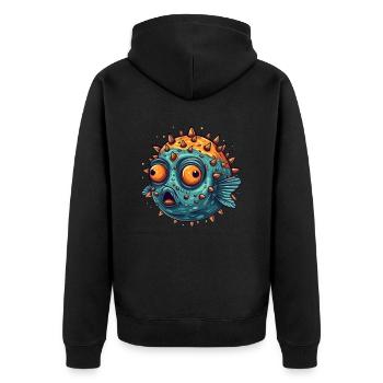 Funny puffer fish with spines that squints humor - Unisex Premium Organic Zip Hoodie - black - Back - Nico (187cm)